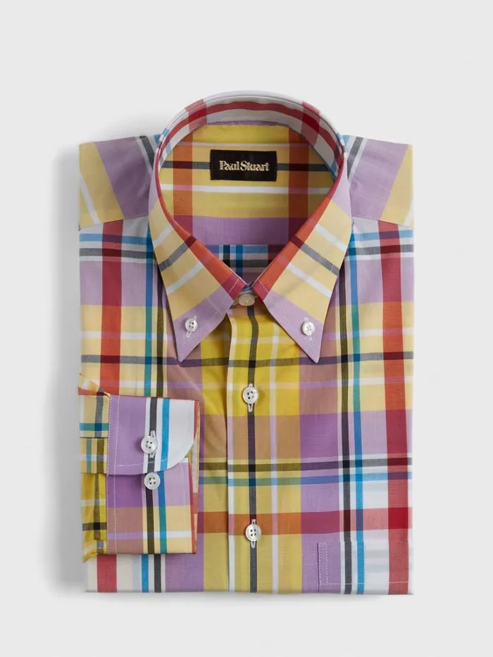 Sport Shirts Mens Paul Stuart Plaid Sport Shirt Purpleyellow