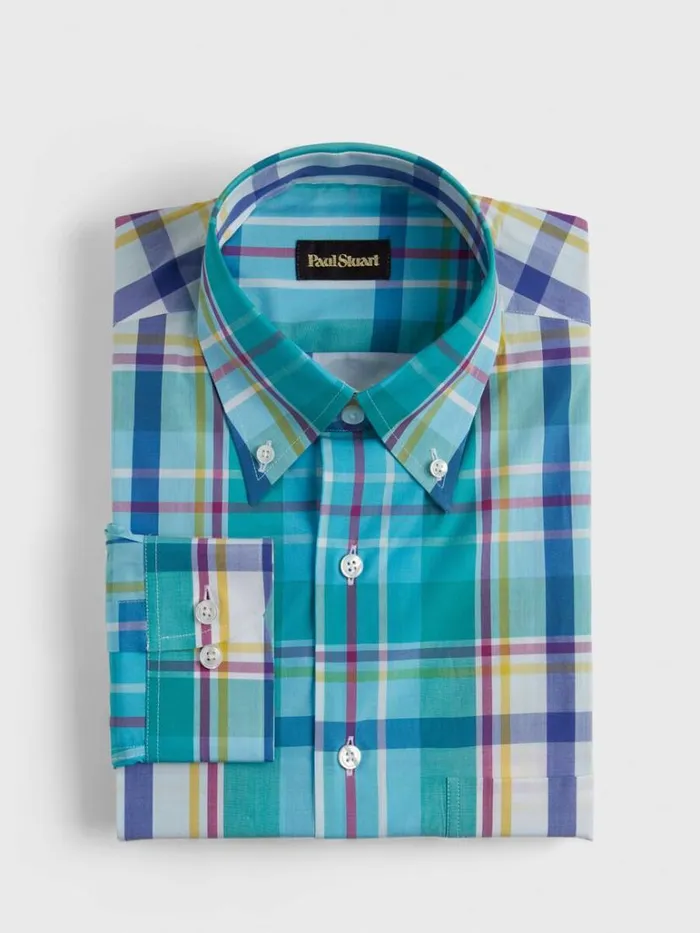 Sport Shirts Mens Paul Stuart Plaid Sport Shirt Turquoise