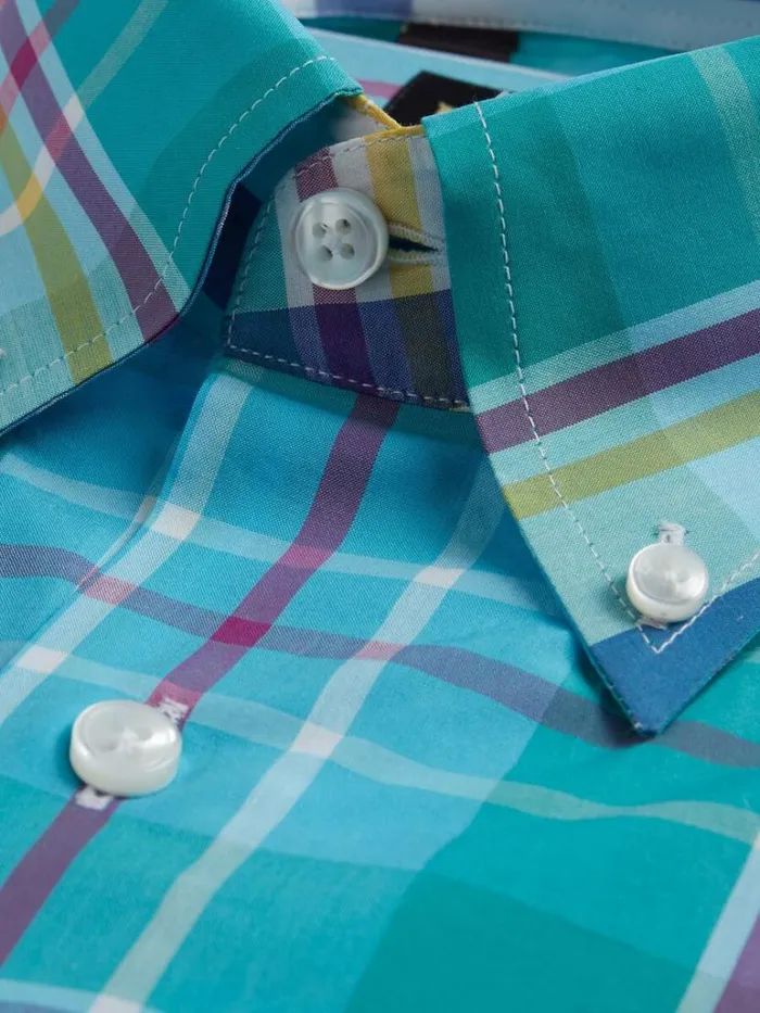 Sport Shirts Mens Paul Stuart Plaid Sport Shirt Turquoise