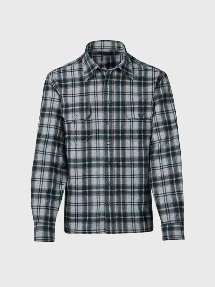 Sport Shirts Mens Paul Stuart Wool Plaid Overshirt Grey