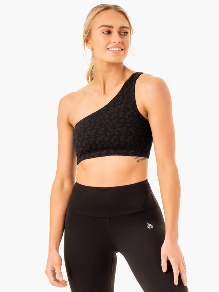 Sports Bras Womens Ryderwear Adapt One Shoulder Sports Bra Black Leopard