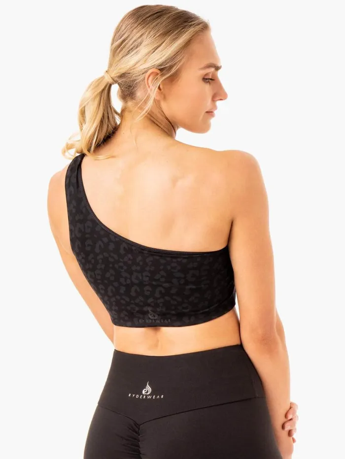 Sports Bras Womens Ryderwear Adapt One Shoulder Sports Bra Black Leopard