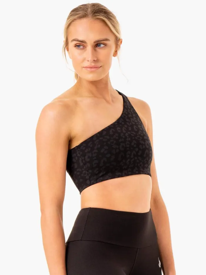 Sports Bras Womens Ryderwear Adapt One Shoulder Sports Bra Black Leopard