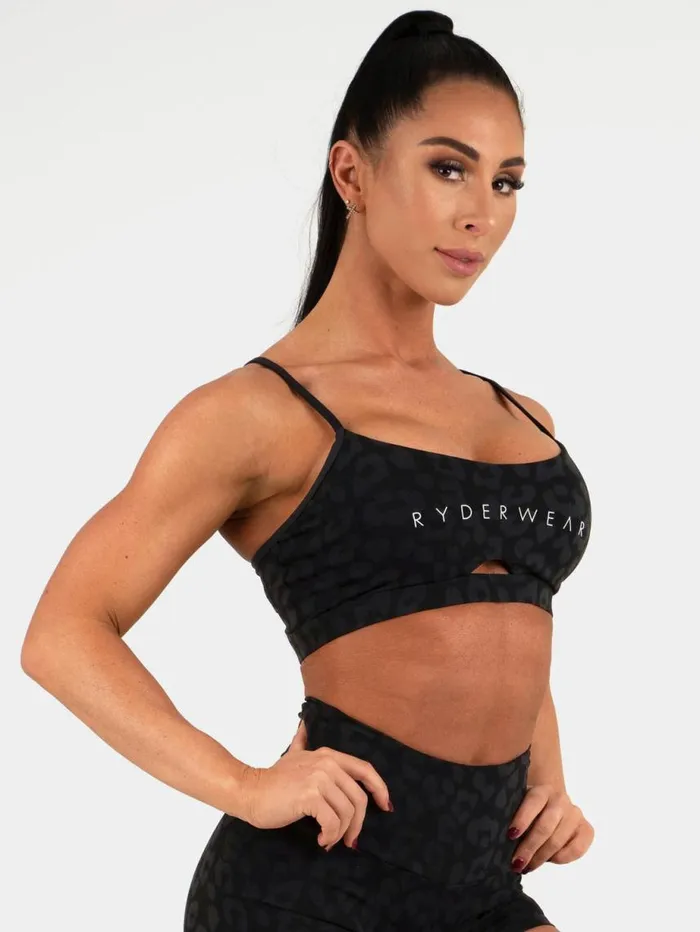 Sports Bras Womens Ryderwear Animal Sports Bra Leopard Black
