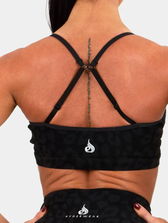 Sports Bras Womens Ryderwear Animal Sports Bra Leopard Black