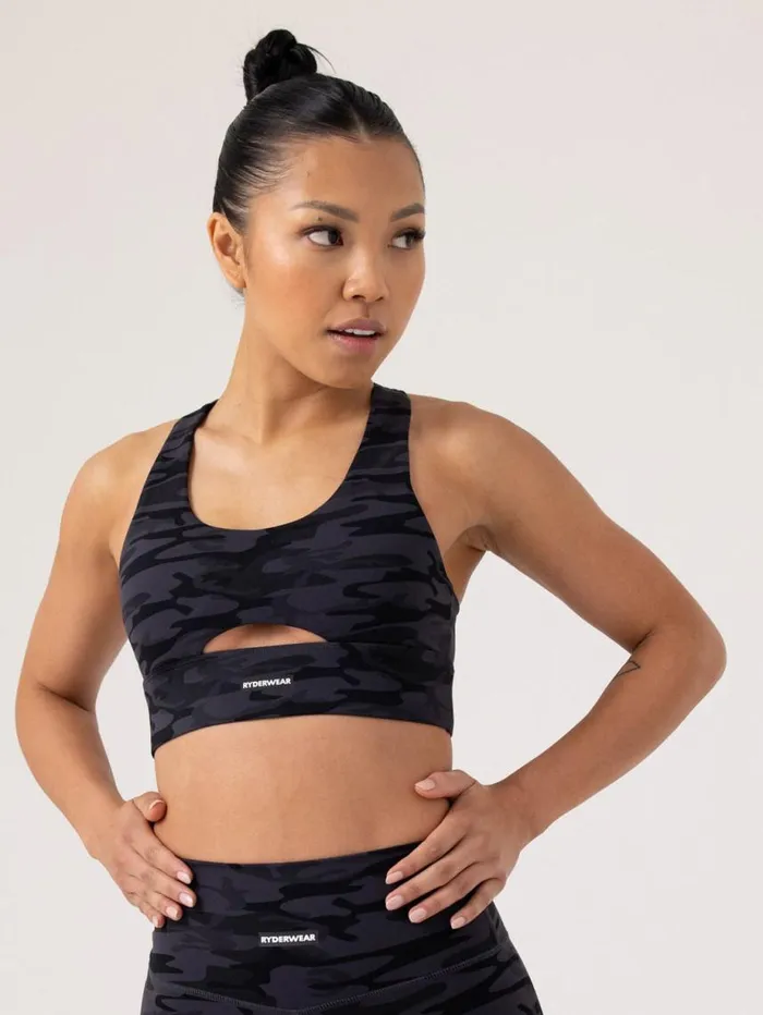 Sports Bras Womens Ryderwear Base Racer Back Sports Bra Black Camo