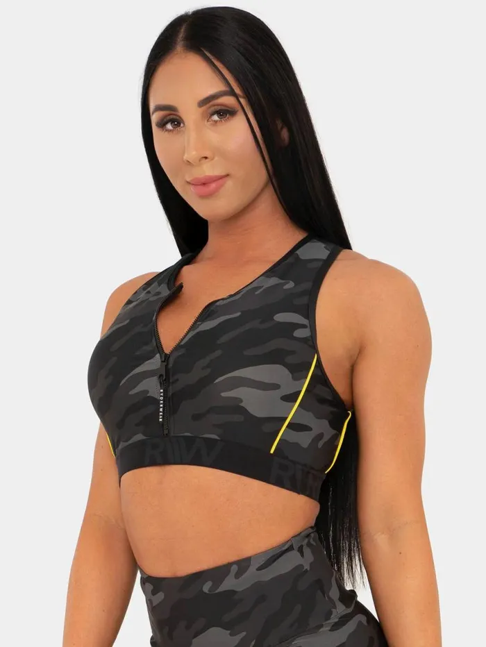 Sports Bras Womens Ryderwear BFCAMO Zip Up Sports Bra Camo
