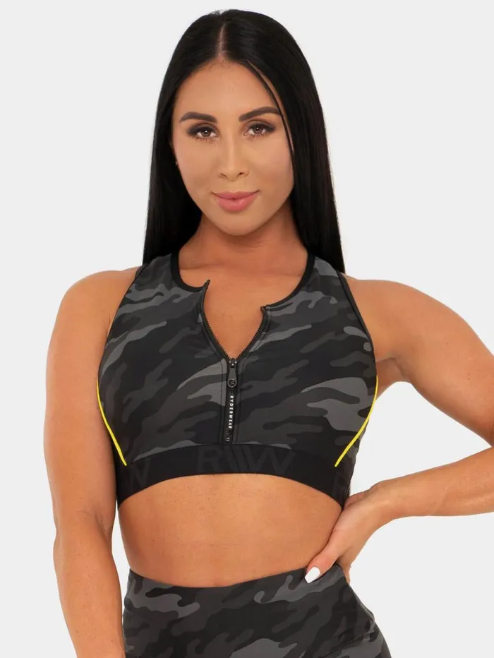 Sports Bras Womens Ryderwear BFCAMO Zip Up Sports Bra Camo