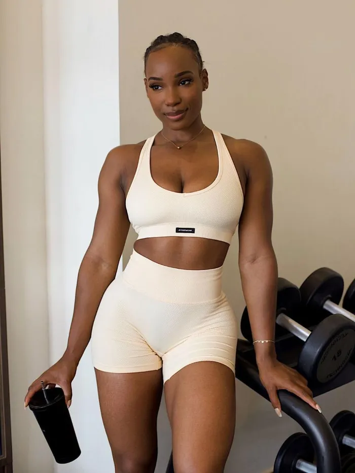 Sports Bras Womens Ryderwear Circuit Rib Seamless Sports Bra Peach Sorbet
