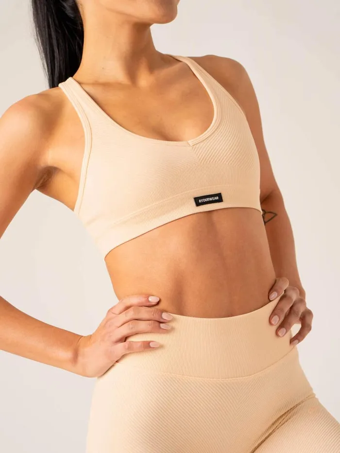 Sports Bras Womens Ryderwear Circuit Rib Seamless Sports Bra Peach Sorbet