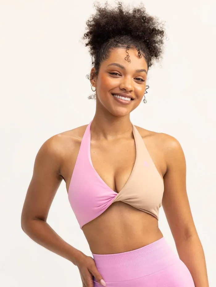 Sports Bras Womens Ryderwear Duo Halter Twist Sports Bra Musk Pinktan