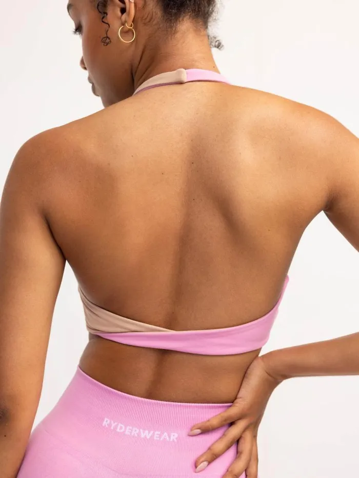 Sports Bras Womens Ryderwear Duo Halter Twist Sports Bra Musk Pinktan
