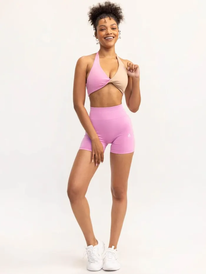 Sports Bras Womens Ryderwear Duo Halter Twist Sports Bra Musk Pinktan