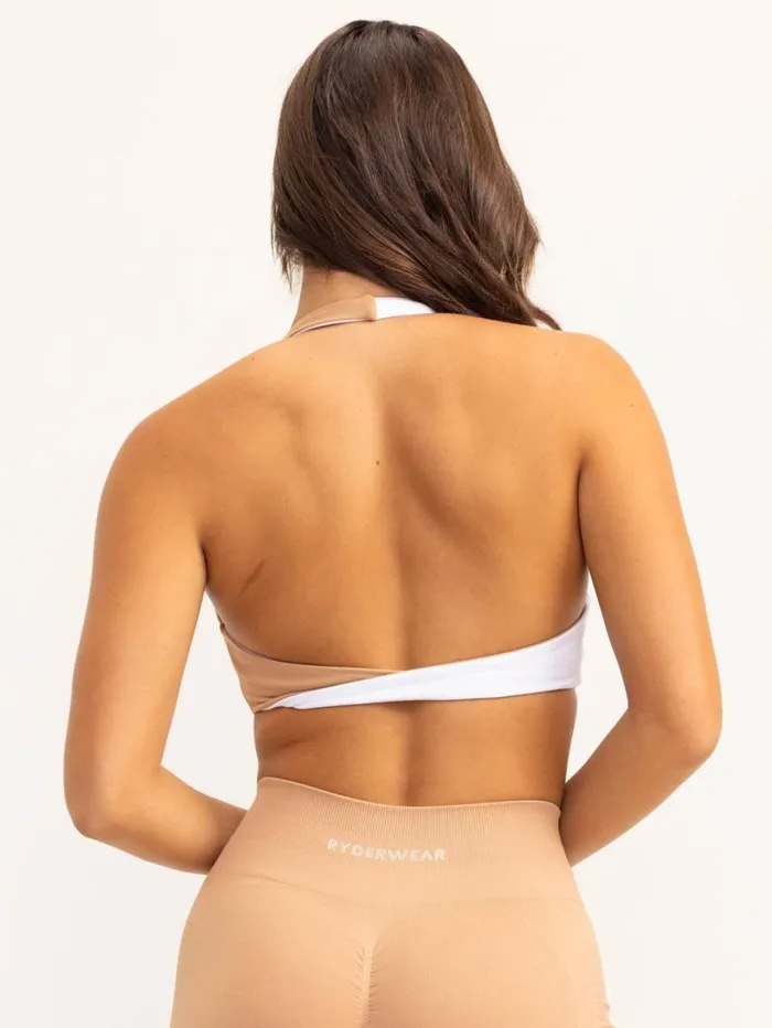 Sports Bras Womens Ryderwear Duo Halter Twist Sports Bra Whitetan