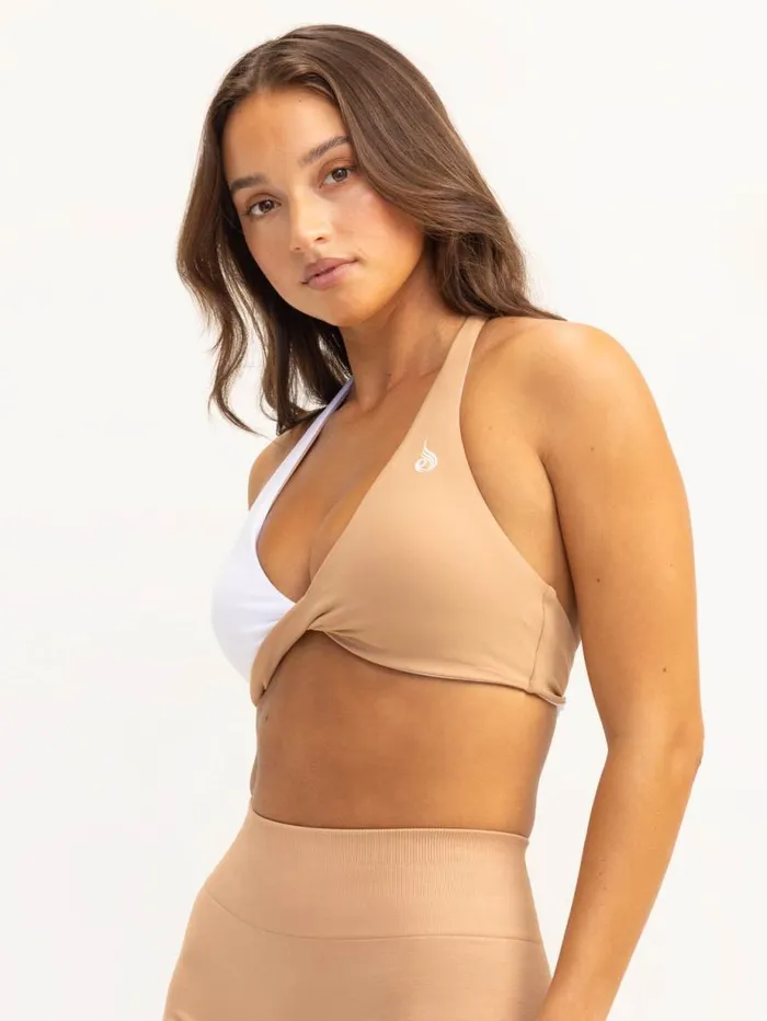 Sports Bras Womens Ryderwear Duo Halter Twist Sports Bra Whitetan