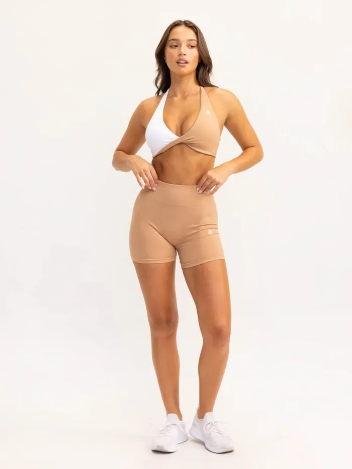 Sports Bras Womens Ryderwear Duo Halter Twist Sports Bra Whitetan