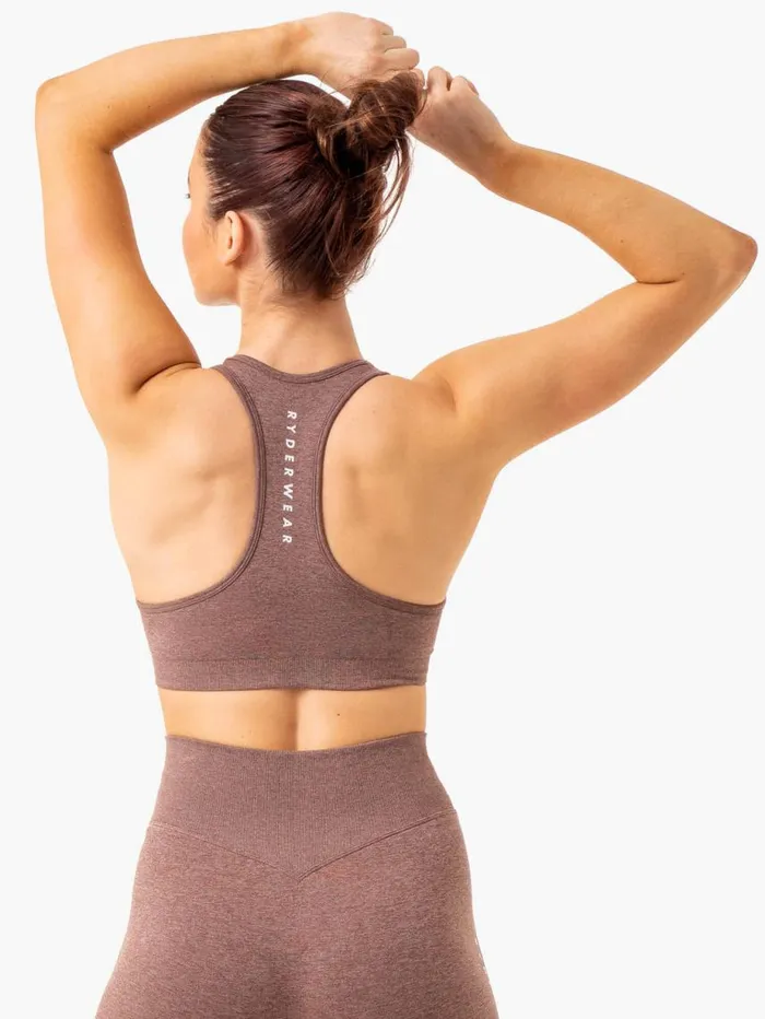 Sports Bras Womens Ryderwear Essential Seamless Cross Over Sports Bra Chocolate Marl