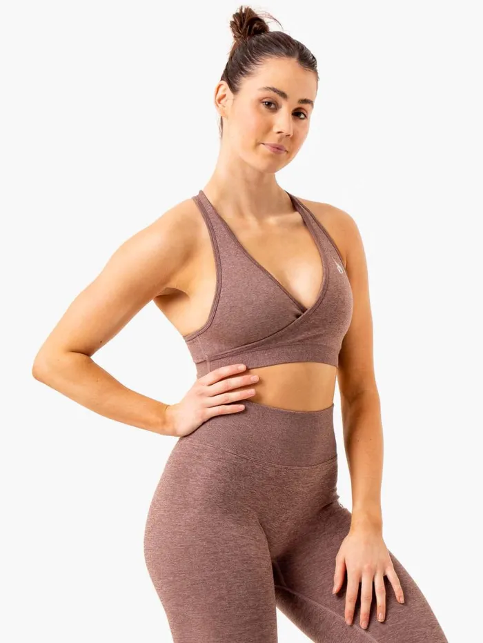 Sports Bras Womens Ryderwear Essential Seamless Cross Over Sports Bra Chocolate Marl