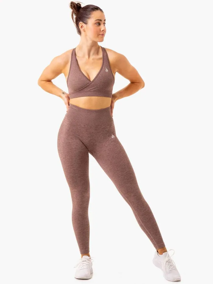 Sports Bras Womens Ryderwear Essential Seamless Cross Over Sports Bra Chocolate Marl