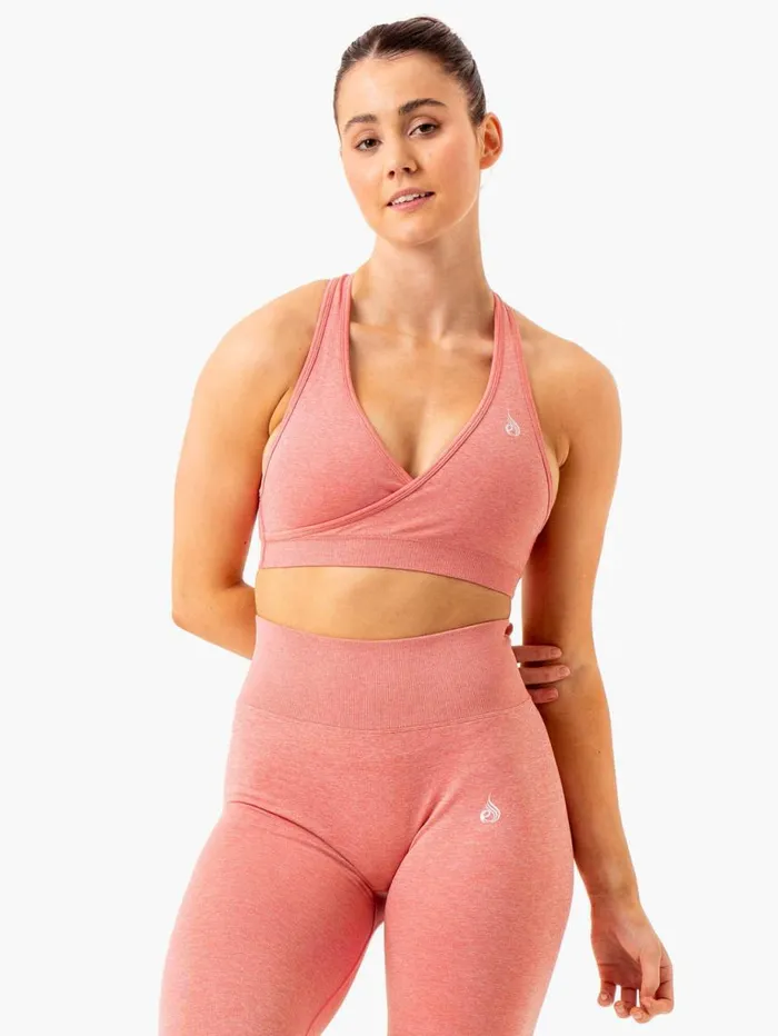 Sports Bras Womens Ryderwear Essential Seamless Cross Over Sports Bra Pink Marl