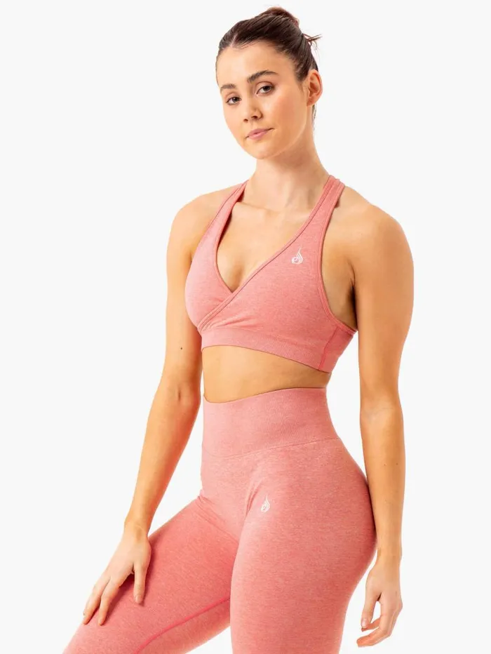 Sports Bras Womens Ryderwear Essential Seamless Cross Over Sports Bra Pink Marl