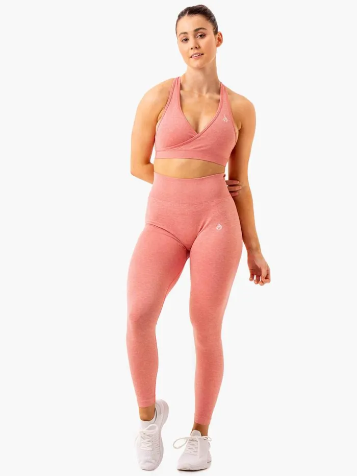 Sports Bras Womens Ryderwear Essential Seamless Cross Over Sports Bra Pink Marl