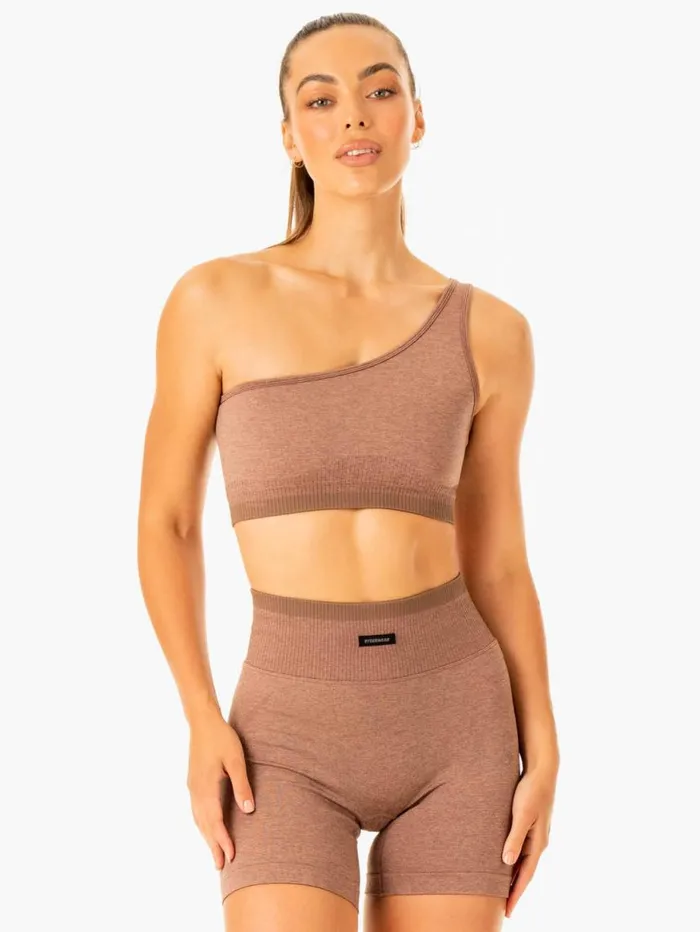 Sports Bras Womens Ryderwear Excel Seamless One Shoulder Sports Bra Mocha Marl