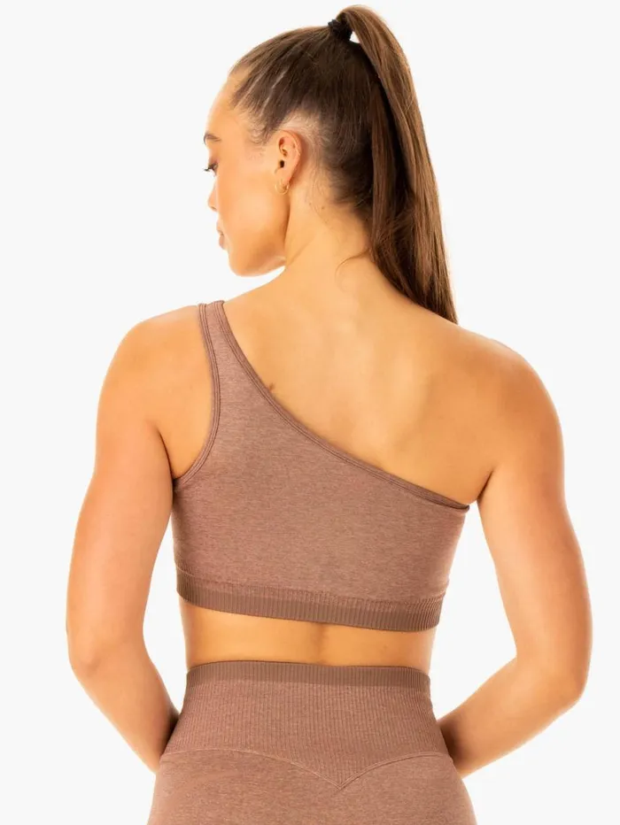 Sports Bras Womens Ryderwear Excel Seamless One Shoulder Sports Bra Mocha Marl