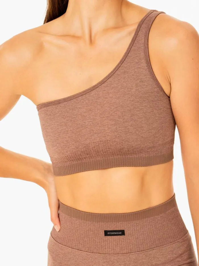 Sports Bras Womens Ryderwear Excel Seamless One Shoulder Sports Bra Mocha Marl