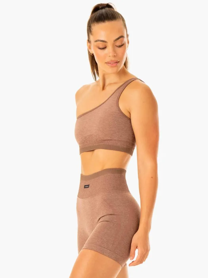 Sports Bras Womens Ryderwear Excel Seamless One Shoulder Sports Bra Mocha Marl