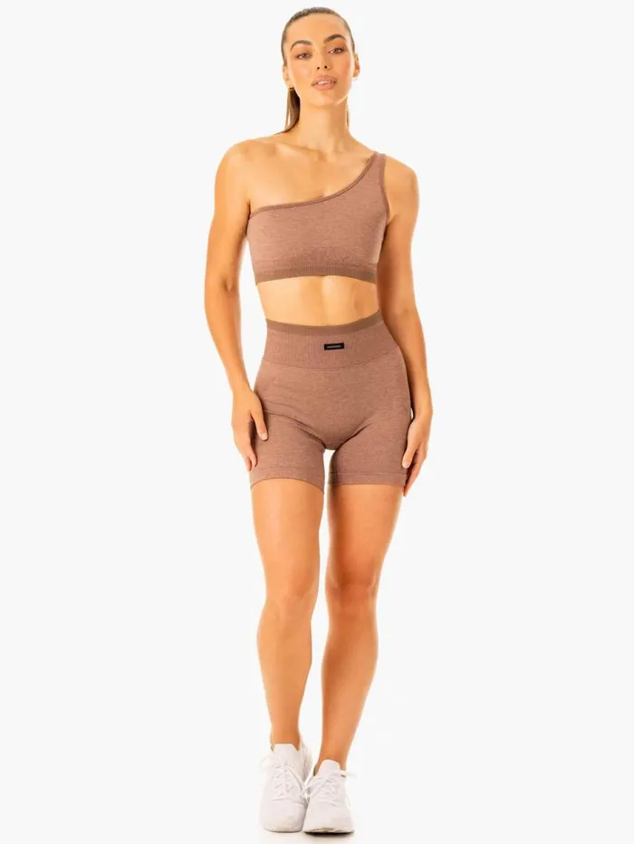 Sports Bras Womens Ryderwear Excel Seamless One Shoulder Sports Bra Mocha Marl