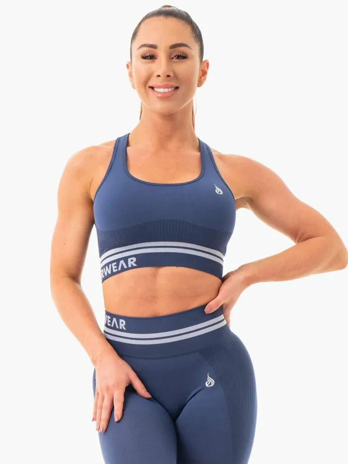 Sports Bras Womens Ryderwear Freestyle Seamless Longline Sports Bra Steel Blue