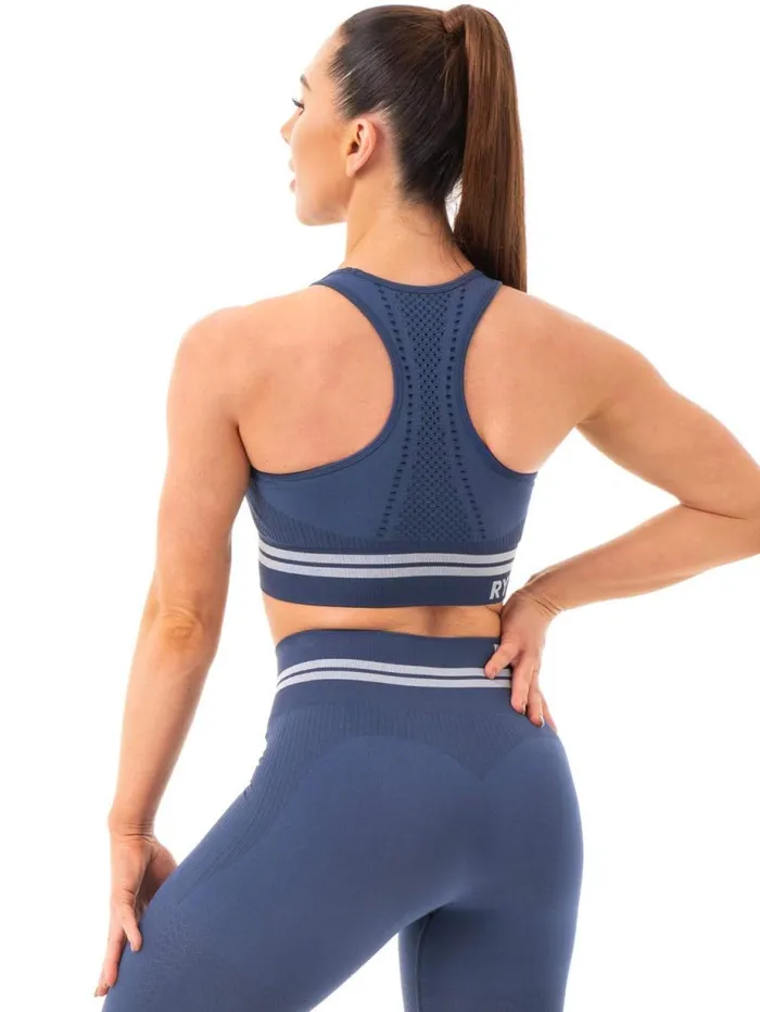 Sports Bras Womens Ryderwear Freestyle Seamless Longline Sports Bra Steel Blue