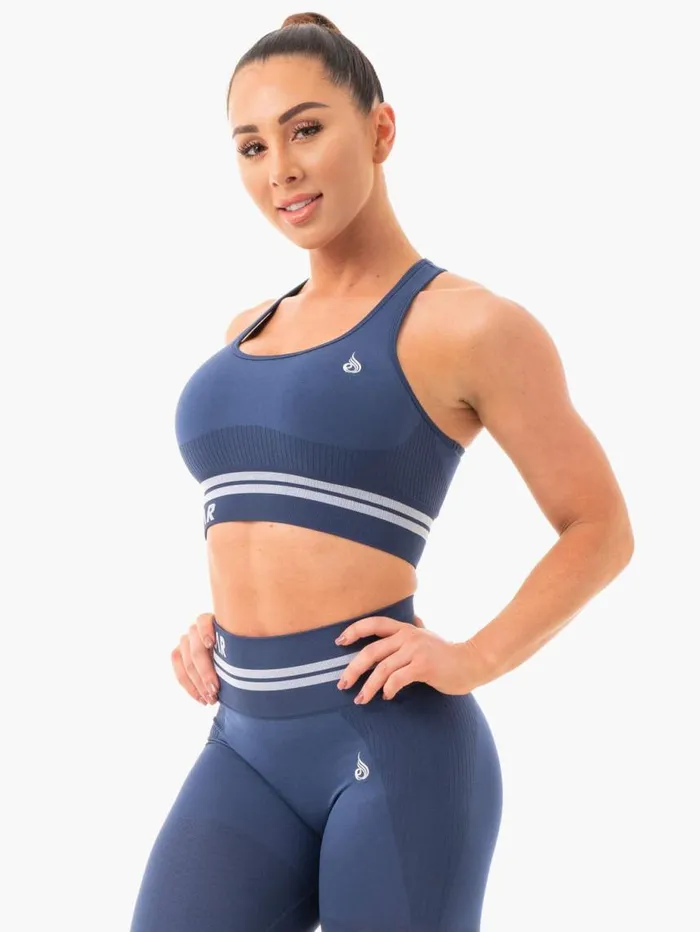 Sports Bras Womens Ryderwear Freestyle Seamless Longline Sports Bra Steel Blue