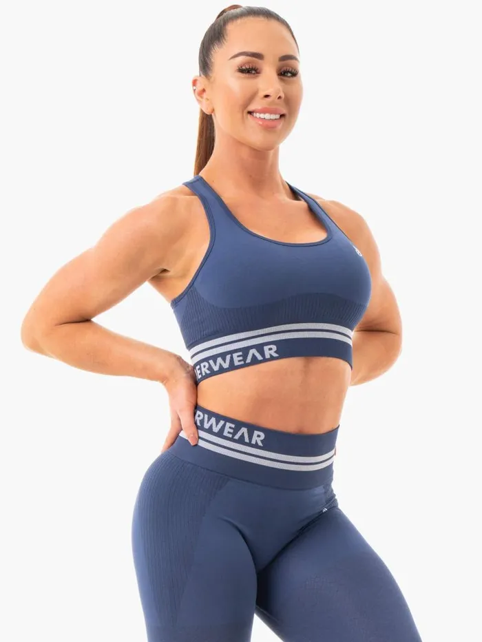Sports Bras Womens Ryderwear Freestyle Seamless Longline Sports Bra Steel Blue