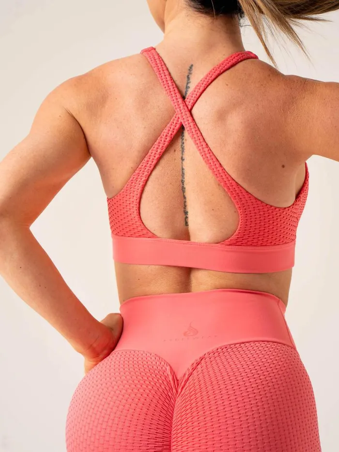 Sports Bras Womens Ryderwear Honeycomb Seamless Sports Bra Coral Pink