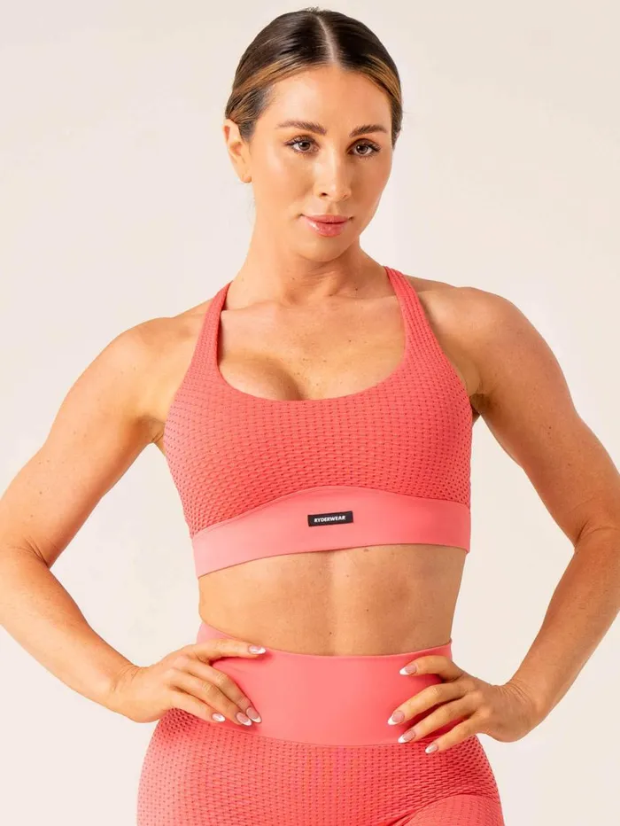 Sports Bras Womens Ryderwear Honeycomb Seamless Sports Bra Coral Pink