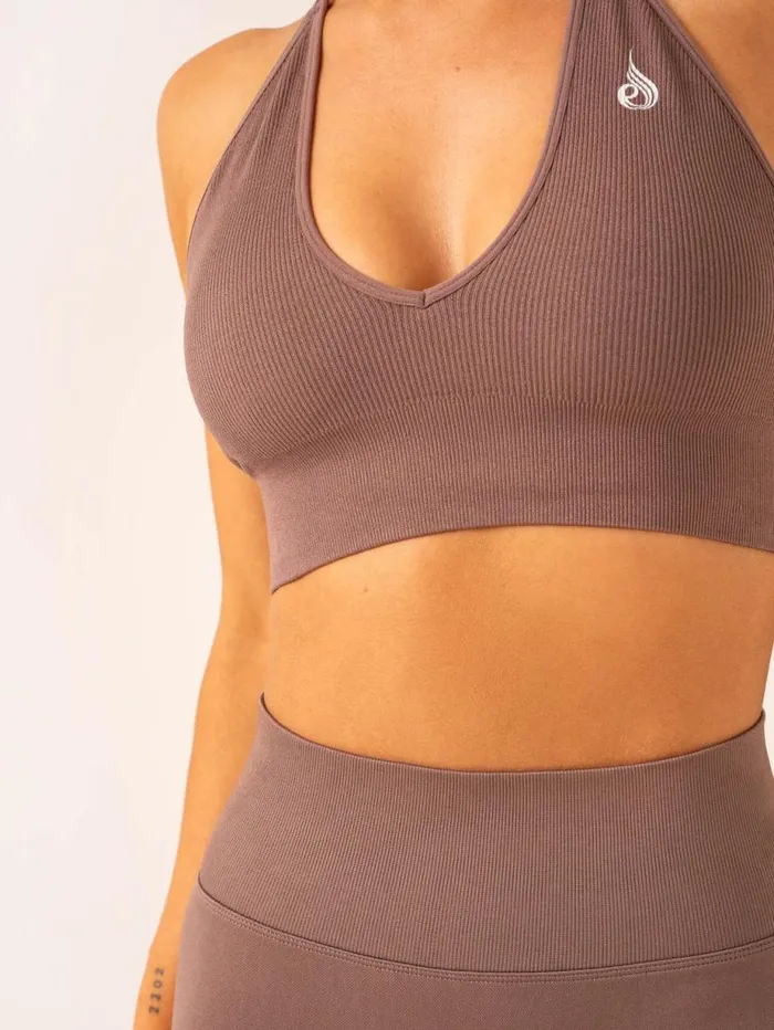 Sports Bras Womens Ryderwear Lift Rib Seamless Halter Sports Bra Deep Taupe