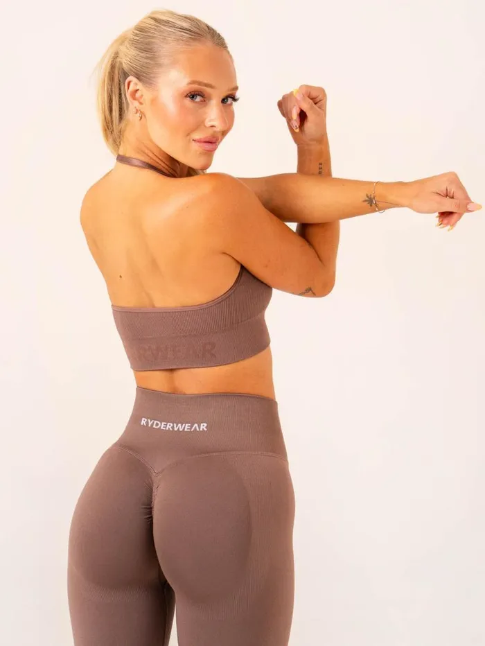 Sports Bras Womens Ryderwear Lift Rib Seamless Halter Sports Bra Deep Taupe