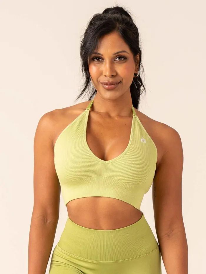 Sports Bras Womens Ryderwear Lift Rib Seamless Halter Sports Bra Olive