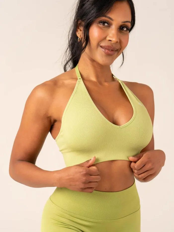 Sports Bras Womens Ryderwear Lift Rib Seamless Halter Sports Bra Olive