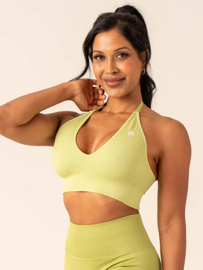 Sports Bras Womens Ryderwear Lift Rib Seamless Halter Sports Bra Olive