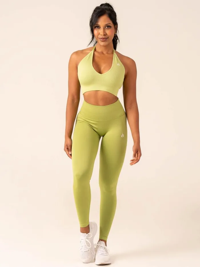 Sports Bras Womens Ryderwear Lift Rib Seamless Halter Sports Bra Olive