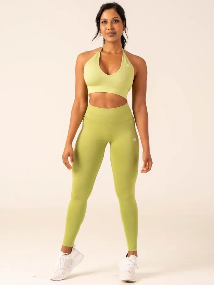Sports Bras Womens Ryderwear Lift Rib Seamless Halter Sports Bra Olive