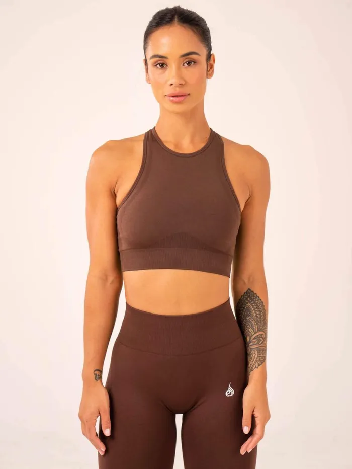 Sports Bras Womens Ryderwear Lift Seamless High Neck Sports Bra Chocolate