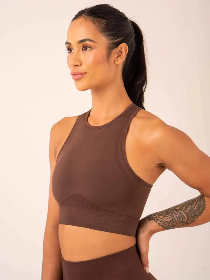 Sports Bras Womens Ryderwear Lift Seamless High Neck Sports Bra Chocolate