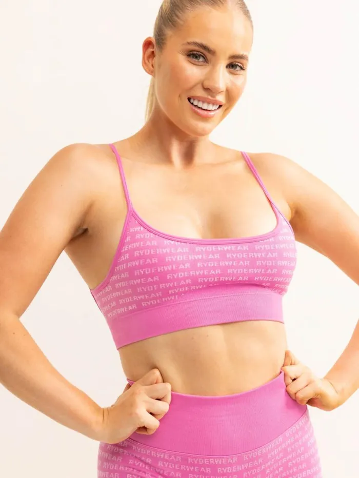 Sports Bras Womens Ryderwear Logo Lux Seamless Sports Bra Pink