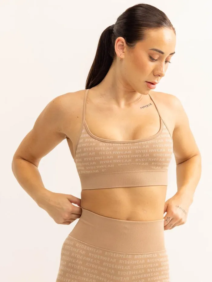 Sports Bras Womens Ryderwear Logo Lux Seamless Sports Bra Tan