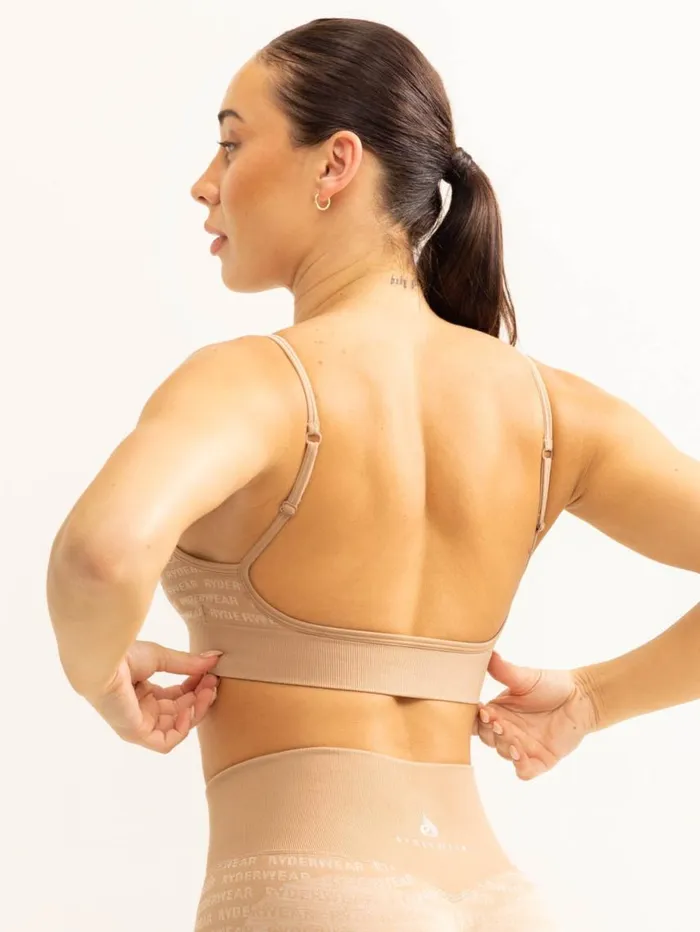 Sports Bras Womens Ryderwear Logo Lux Seamless Sports Bra Tan