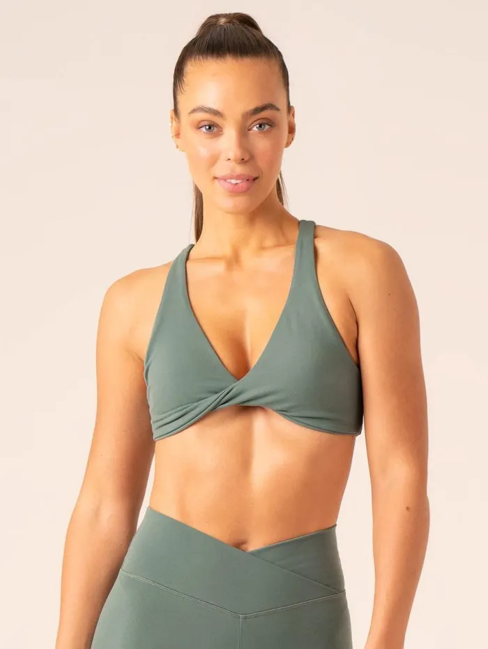 Sports Bras Womens Ryderwear Momentum Twist Sports Bra Forest Green